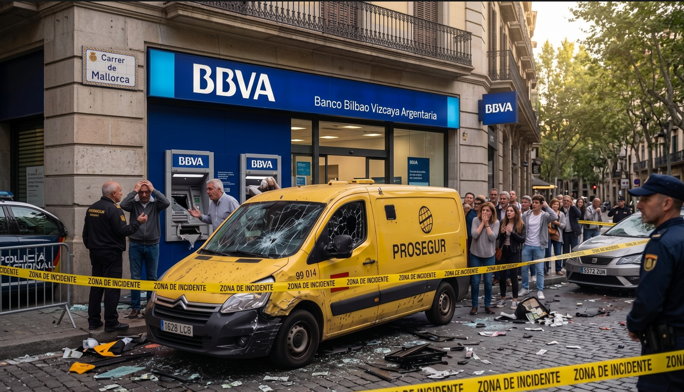 Furgón de transporte protegido en una calle de España